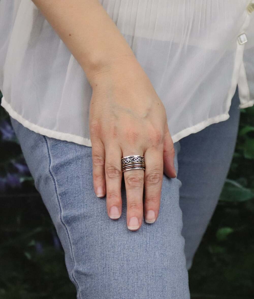 Sterling Silver Unique Thick Band Spinner Ring Bronze & Copper Size 8 - Picture 3 of 7